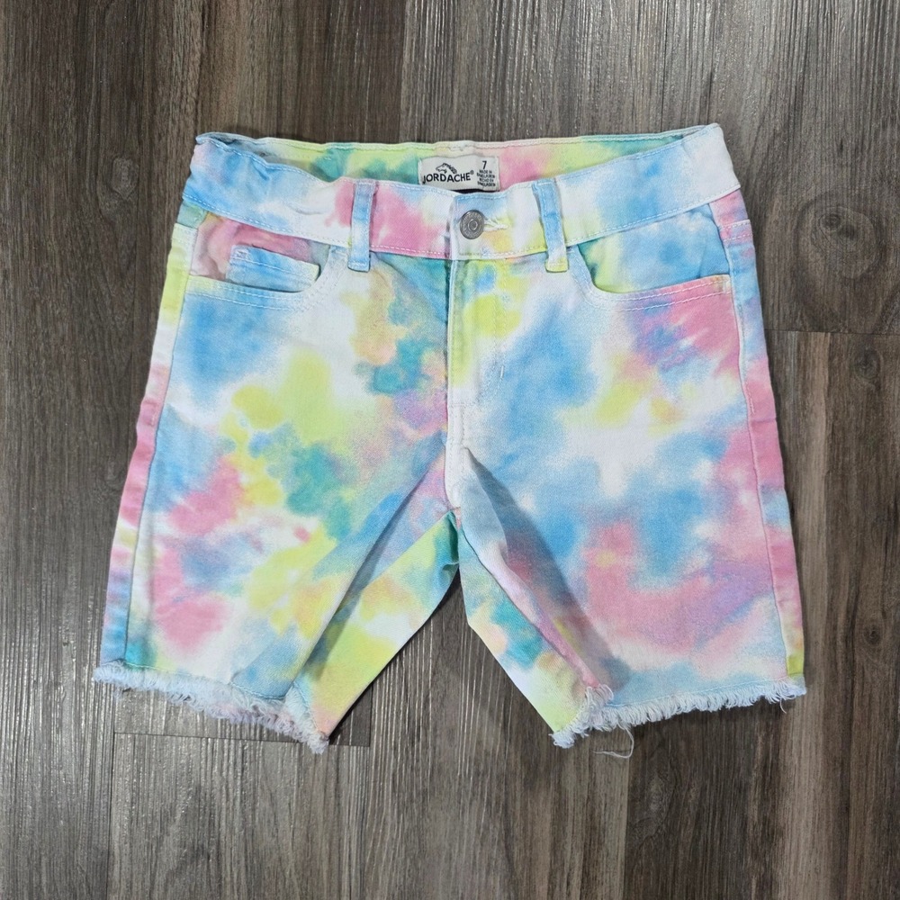 Jordache‎ Kids Tie Dye Denim Shorts Multi Color Frayed Hem Size 7